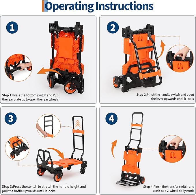 Versatile 2-in-1 Folding Hand Truck Dolly – Collapsible Basket, Retractable Handle, 4 Wheels – Heavy Duty Moving and Shopping Platform, 330 Lb Capacity, Foldable and Compact for Easy Storage