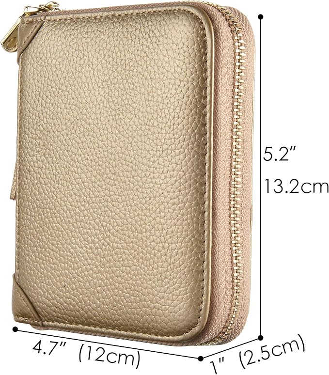 Easyoulife Womens Credit Card Holder Wallet Zip Leather Card Case RFID Blocking (Gold)