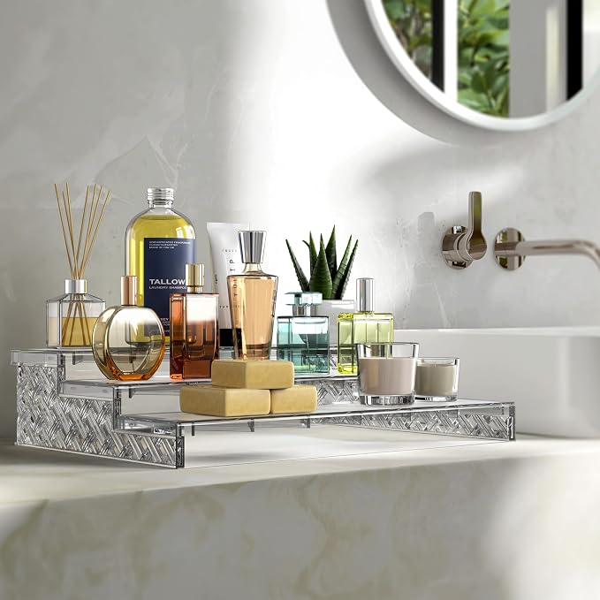 Simple Houseware 3-Tier Spice Shelf Countertop Display Organizer, Clear