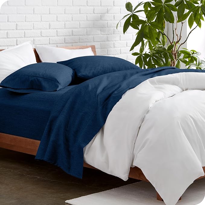 Bare Home Full Sheet Set - Luxury 1800 Ultra-Soft Microfiber Double Brushed - Deep Pockets - Easy Fit - 4 Piece Set - Bedding Sheets & Pillowcases (Full, Heathered Dark Blue)