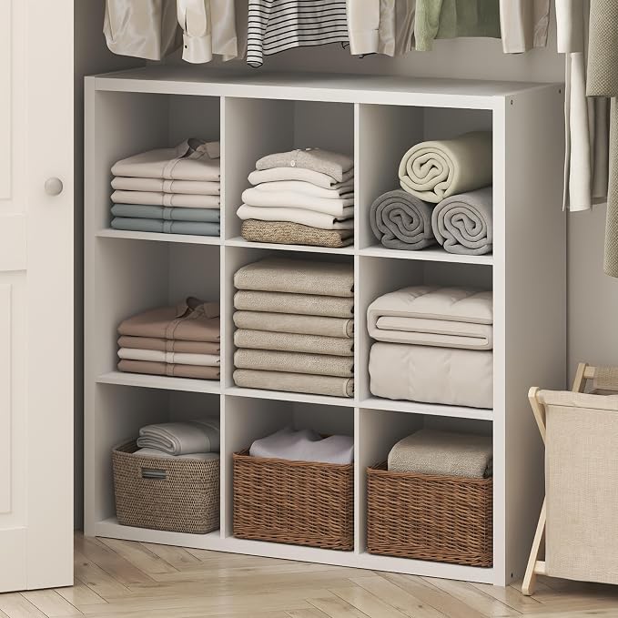 Furinno Cubic 9-Cube Closet Organizers and Storage, Closet Organizer, White | Open Shelf Closet Storage, Closed Back, Extra Thick Frame, for Wardrobe, Bedroom, Living Room