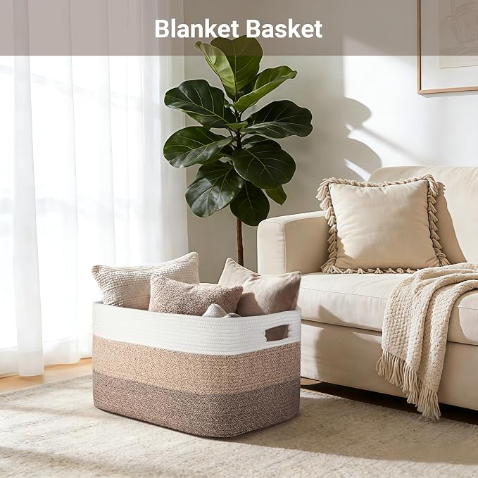 Large Laundry Basket/Hamper, 25"x16"x16" Rectangle Woven Basket | Toy Storage Basket, Baby Blanket Basket, With Handle, Shelf Basket, Living Room Organizing