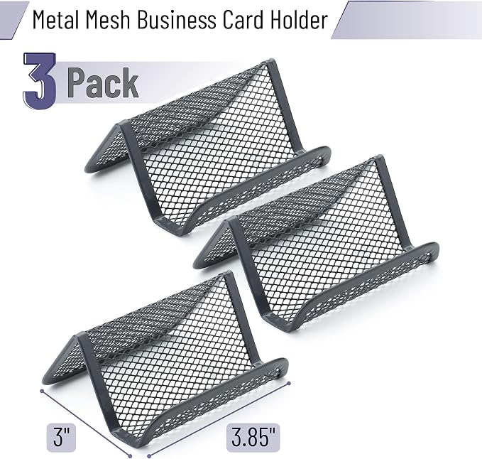 Mr. Pen- Metal Mesh Business Card Holders, 3 Pack, Gray | Durable Stainless Steel Card Stand for Desk, Office, and Business Use, Straight, Flat and Smooth Design