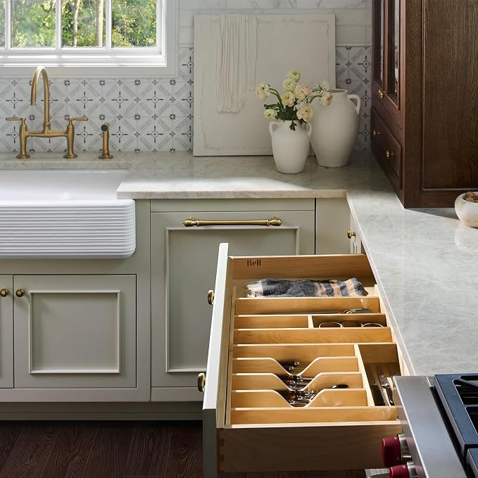 Rev-A-Shelf Wood Trim-to-Custom-Fit Utensil Drawer Insert Organizer, 33.11" x 21.97" - Spoons, Forks, Silverware, and Cutlery Drop-In Storage Tray for Kitchen Cabinet Organization, 4WUTCT-36-1
