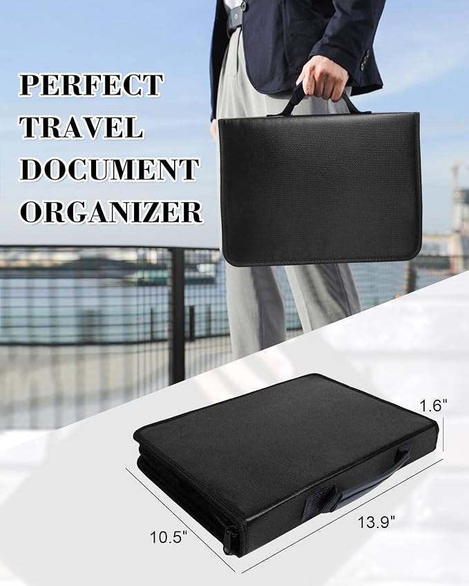 Fireproof Bag Important Document Organizer/13 Pocket Accordion File | Expanding File Folder with Labels, Safe Holder and Organizer for Birth Certificate, Paper, Receipt, Bill, etc.