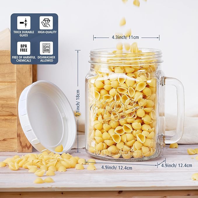 Folinstall 74 oz/2160 ml Glass Jar with Lid, Wide Mouth Airtight Glass Storage Jar, Quart Pantry Organization Mason Jar For Fridge, Food Storage Container For Sugar, Flour, Pickle, Coffee, Candy