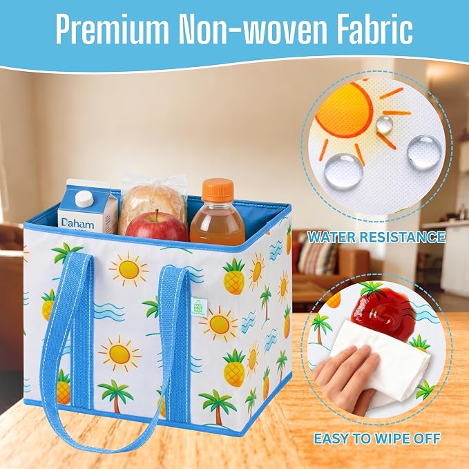 VENO 3 Pack Reusable Grocery Bags, Shopping Bags for groceries, Utility Tote with Handles and Hard Bottom, Foldable Shopping Cart Organizer, Heavy-Duty (Tropical Island, 6 Gallon-3 Pack)