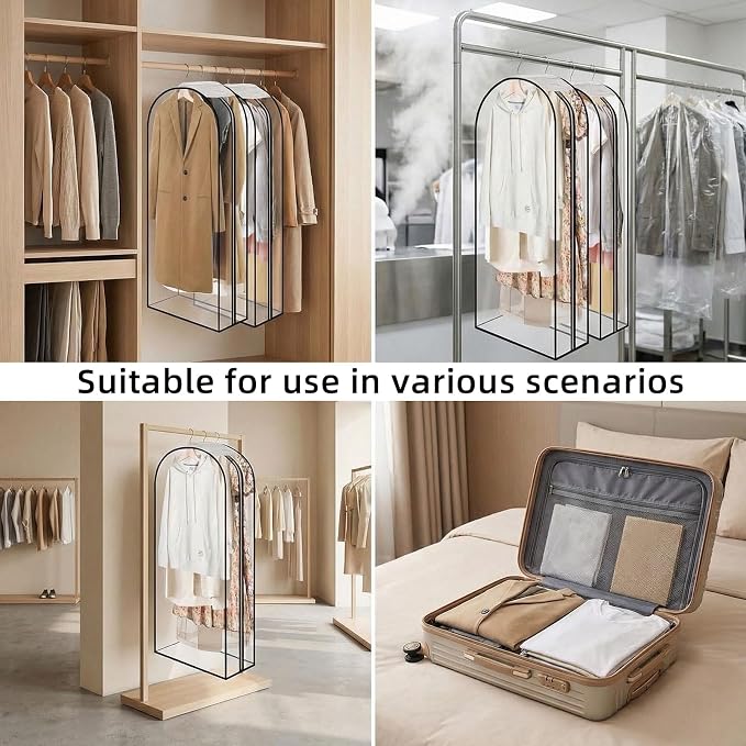 Clear Garment Bags for Hanging Clothes 3-piece set(43,50,60) inches Storage Bags With Zipper for Shirts, Suit,Jackets,Coats,sweater,Long Dresses,wedding,gowns,etc.