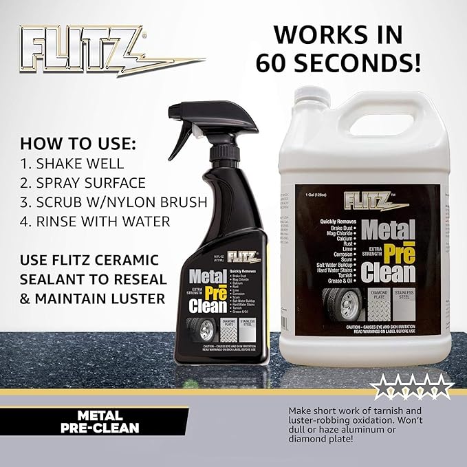 Flitz Metal Pre-Clean - 16oz of USA-Made Stainless Steel Cleaner Spray - Works on Aluminum, Brass, Copper, & More - Tarnish, Rust Remover for Metals - Non-Abrasive Aluminum Deoxidizer (6 Pack)