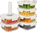 HOLDN’ STORAGE Vacuum Food Storage Containers, Set of 6 Glass Containers & Manual Pump - Keep Food Fresh Longer, BPA-Free Glass, Leak-Proof, Ideal for Meal Prep, Marinating
