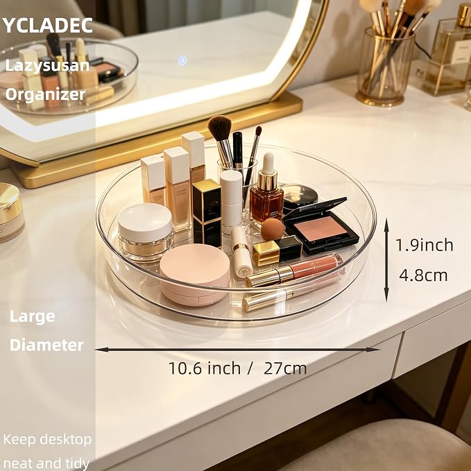 3 Pack Lazy Susan Turntable Organizer Pantry Cabinet 10.6" | Pantry Organization and Storage Spice Rack Fridge Rotating Condiment Tray Spinner for Kitchen Bathroom Makeup Cosmetic Clear