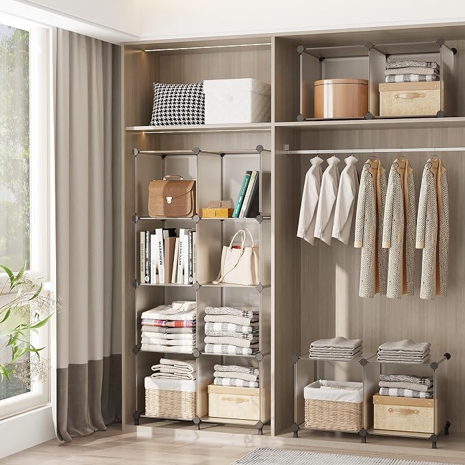 AWTATOS 8 Cube Storage Organizer, Closet Organizer Storage Shelf | DIY Stackable Storage Cubes Shelves for Closet, Bookcase Bookshelf, Plastic Shelving for Bedroom, Home Office, Translucent