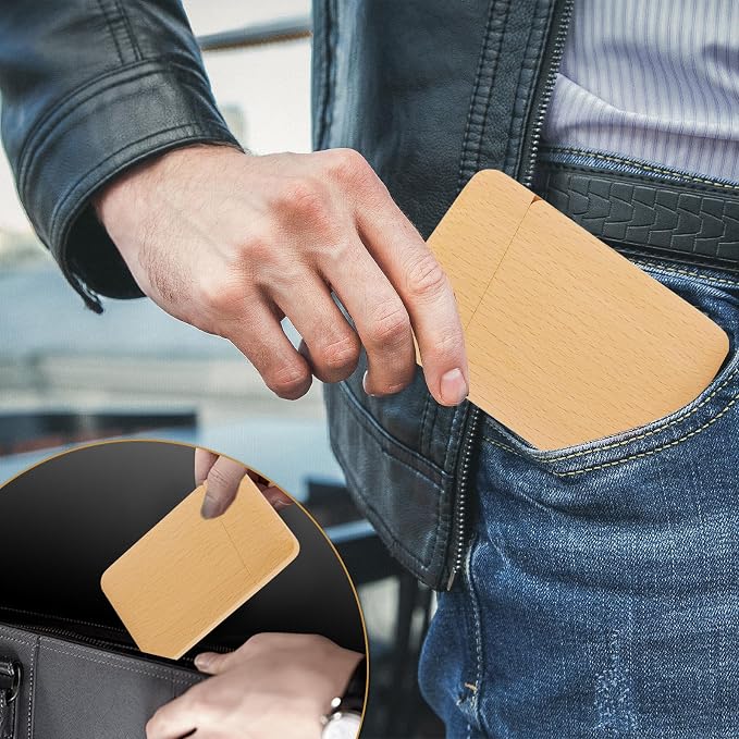 Wood Business Card Holder Wooden Magnetic Business Card Case Portable Simple (Beech Wood)