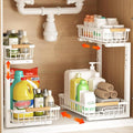 Under Sink Organizer, 2 Pack Under Sink Organizers and Storage, 2-Tier Pull Out Under Cabinet Organizer Storage Shelf, Metal Frame, Height Adjustable Rack for Bathroom Kitchen Pantry