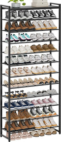 12 Tier Shoe Rack Organizer for 48-60 Pairs, Tall Metal Shoe Storage Shelf with Wood Top, Adjustable Boot Space, Narrow Design for Entryway Closet, Black