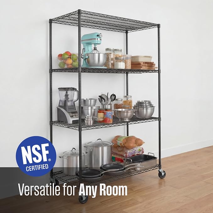 SafeRacks NSF 4-Tier Heavy Duty Steel Wire Rack w/Wheels (24"x48"x72")