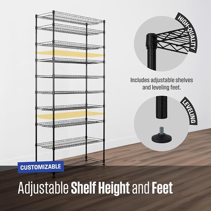 SafeRacks 10-Tier Shoe Rack - 60 Pair Heavy Duty Storage Stand