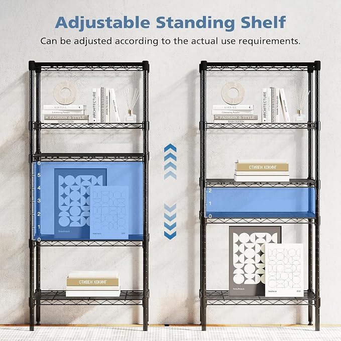 HealSmart 4-Tier Metal Wire Storage Shelves, Adjustable Standing Storage Rack Shelf, Heavy Duty Steel Shelving Unit Organizers for Kitchen Bathroom Pantry Garage, 23.3" W×13.4" D×47" H, Black