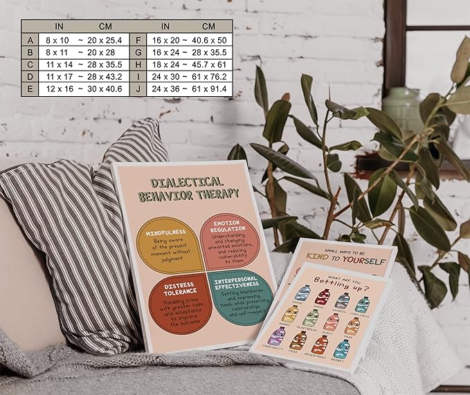 LOLUIS Mental Health Poster, Boho Therapy Tools Educational Supplies Art Print Classroom School Office Decor (DBT, Custom Frame Type)