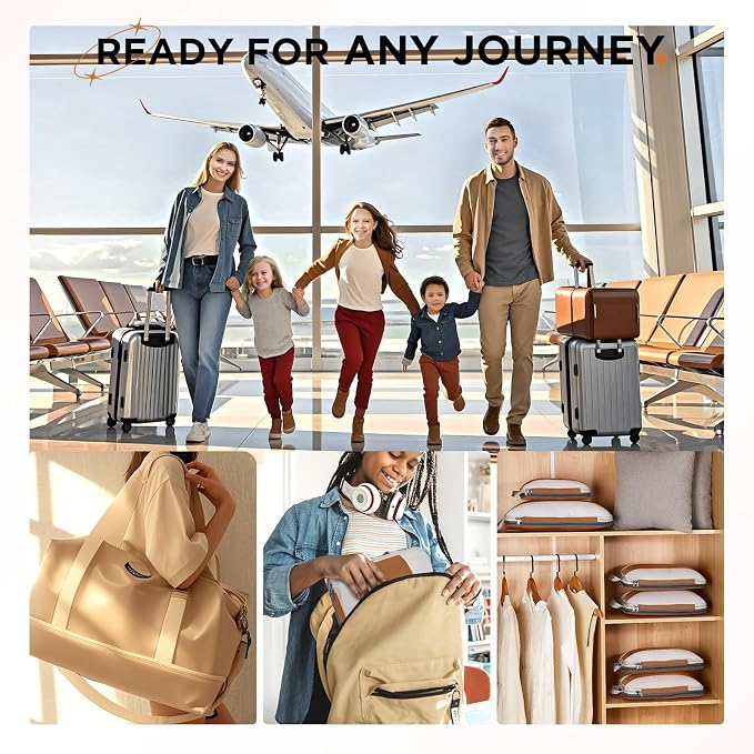 OlarHike 10 Set Compression Packing Cubes for Travel Essentials,Compressible Expandable Space Saver Bags for Organizing Clothes,Luggage Suitcase Garment Bags with Over 1000 pcs Mesh Holes(Brown)