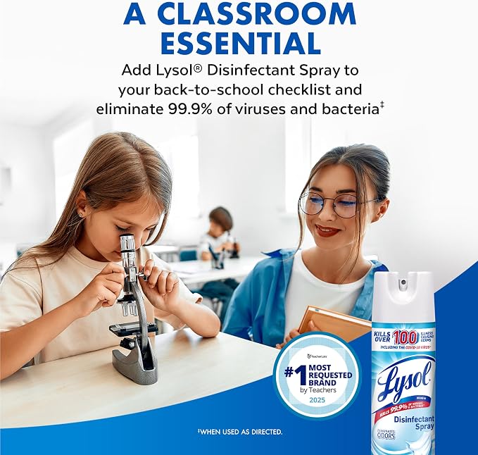 Lysol Disinfectant Spray, Household Cleaning Supplies, Disinfecting Multi-Purpose Room Spray, Antibacterial Sanitizer, Deodorizer, Kills Hantavirus, Crisp Linen, 12.5 Fl Oz (Pack of 2)