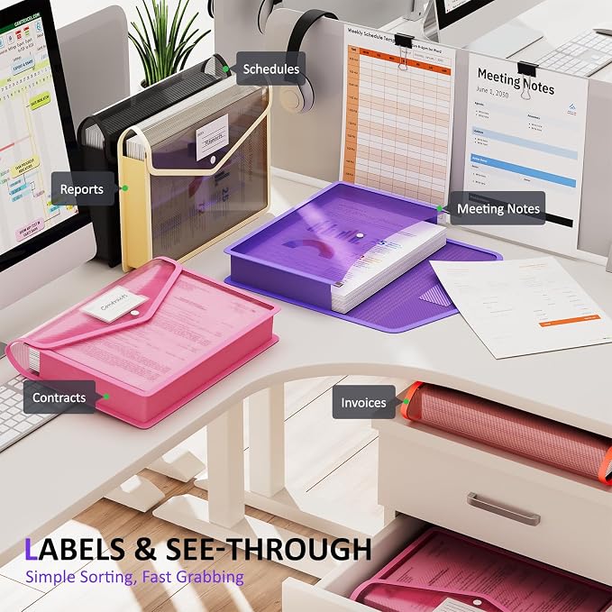ThinkTex Plastic Expanding File Folder, Transparent Envelopes with Snap | No Dividers, Large Capacity, Document Organizer for Receipts, Bills & Taxes, Fits Letter / A4 Size - 5 Pack