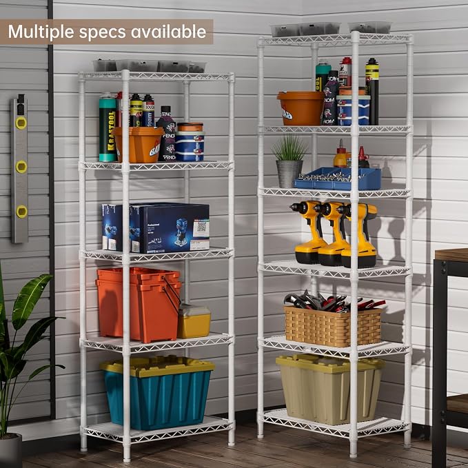 SINGAYE Small Wire 5 Adjustable Shelves Pantry Metal Shelf Floor Organizer | Armoire Adjustable Floor Kitchen Narrow Organizer Rack Shelving Short Square Stackable Standing Storage Tier Under Unit