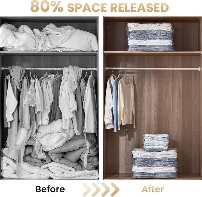 TAILI 6 Pack Vacuum Storage Bags, Cube Space Bags (3 Jumbo +3 Medium), Combo Vacuum Seal Bags for Clothing, Bedding, Comforters, Blankets, No Pump Compression Cube, 2 Size, Cream