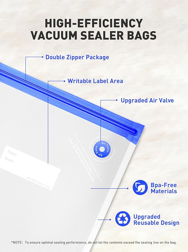 30 Pcs Reusable Vacuum Sealer Bags for Food, L-Size (10 x 13in) BPA-Free Vacuum Storage Bags with Sealing Clips & Leak-Proof Design for Sous Vide Cooking, Freezer, Microwave Heating