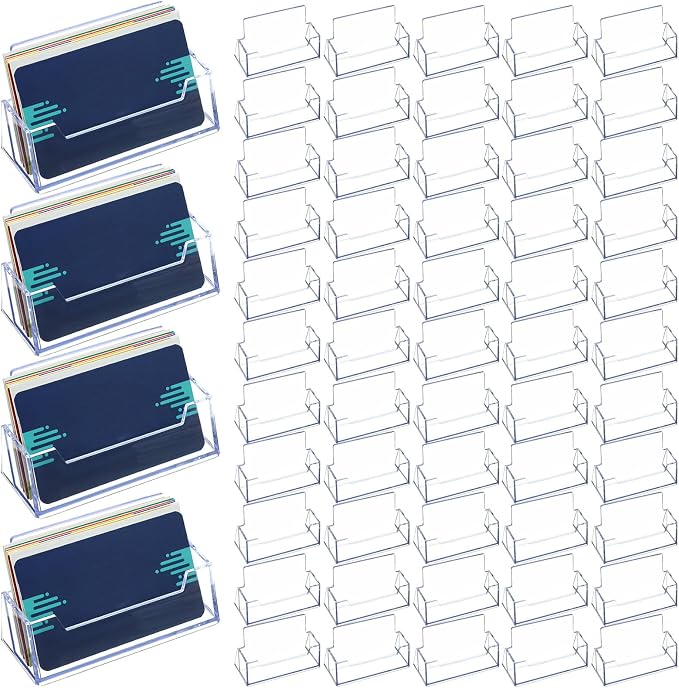 Thenshop 64 Pack Business Card Holder Desktop Business Card Stand Acrylic Holder Stand Clear Postcard Display for Home Office Desk Table(Standard Style)