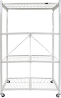 Origami 2-Pack R5 Storage Rack, 4-Tier Heavy-Duty Foldable Steel Shelf with Wheels, White