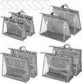 Handbag Dust Bags Clear Purse Storage Organizer for Closet Small to Extra Large Handbags Dust Free Bags Hanging Zipper Storage Bag with Hooks, ( Grey, 4 Sizes-8PCS)