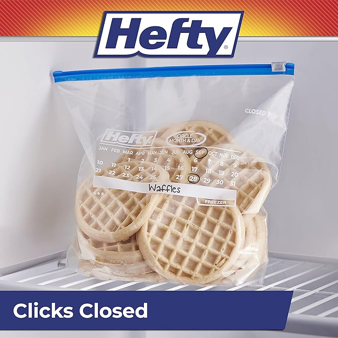 Hefty Calendar Slider Gallon Freezer Bags,1 Gallon Size Slider Bags with Stand and Fill Expandable Bottoms,Helps Prevent Freezer Burn,25 Count (Pack of 8)