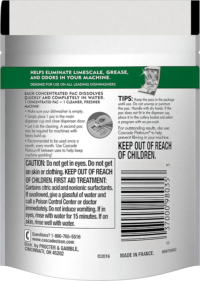 Cascade Platinum Dishwasher Cleaner, 6 count