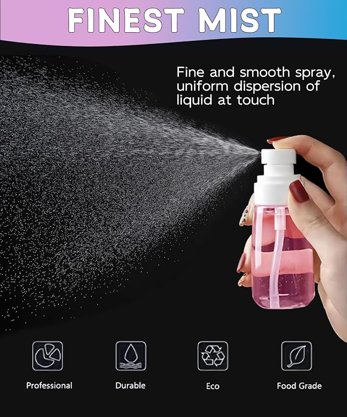 6 Pack Small Spray Bottles - Travel Size 3 Pack 1oz/30ml and 3 Pack 2oz/60ml with 3pcs Funnels, Fine Mist Mini Plastic Refillable Spray Bottles - Pink