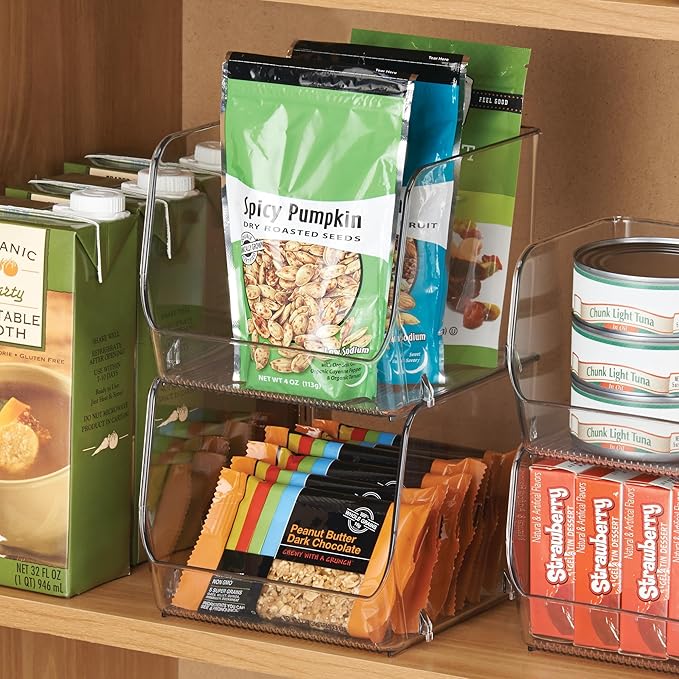 iDesign Stackable Open-Front Storage Bins for Kitchen and Pantry Organization - Set of 3 - Clear