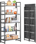 4NM No Assembly Folding Bookshelf, 5-Shelf 62.2" H Collapsible Foldable Bookcase Storage for Small Spaces, Gray and Black