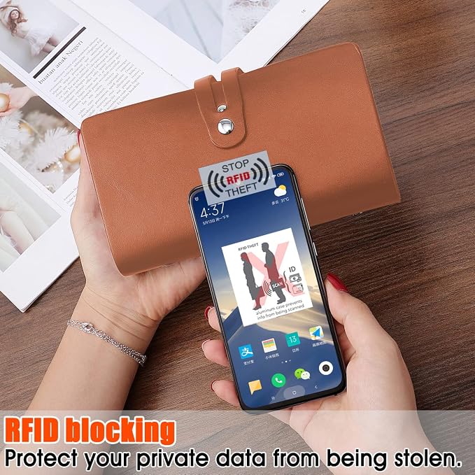 RFID Credit Card Holder, Leather Business Card Organizer with 96 Card Slots, Credit Card Case for Managing Your Different Cards and Important Documents to Prevent Loss or Damage (Bright Orange)