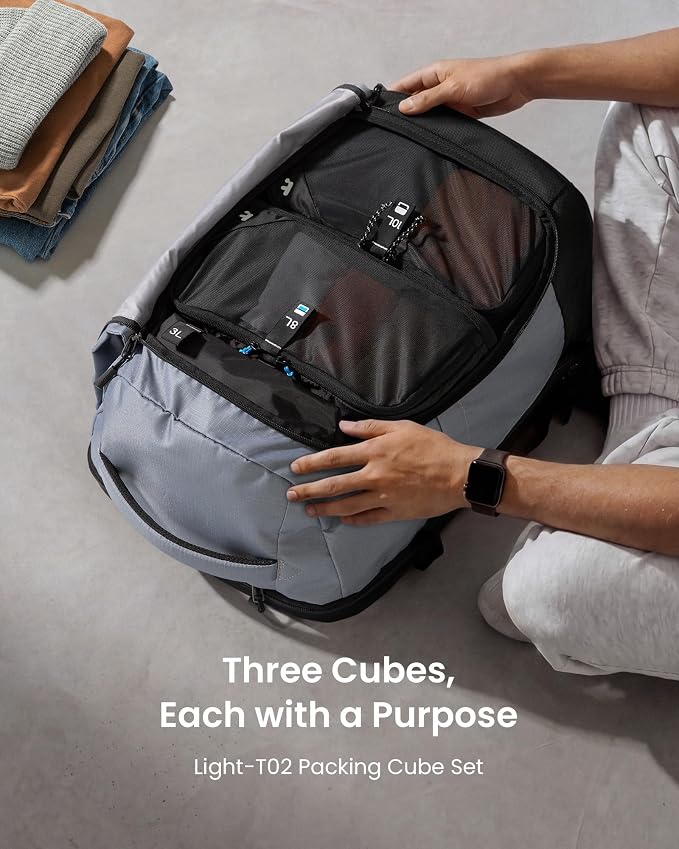 tomtoc 3 Set Packing Cubes for Travel, Compression Expandable Organizers | Odor-resistant Travel Bag Pouch for Backpack & Suitcase, Luggage Organizer Accessories for Travel Essentials Storage