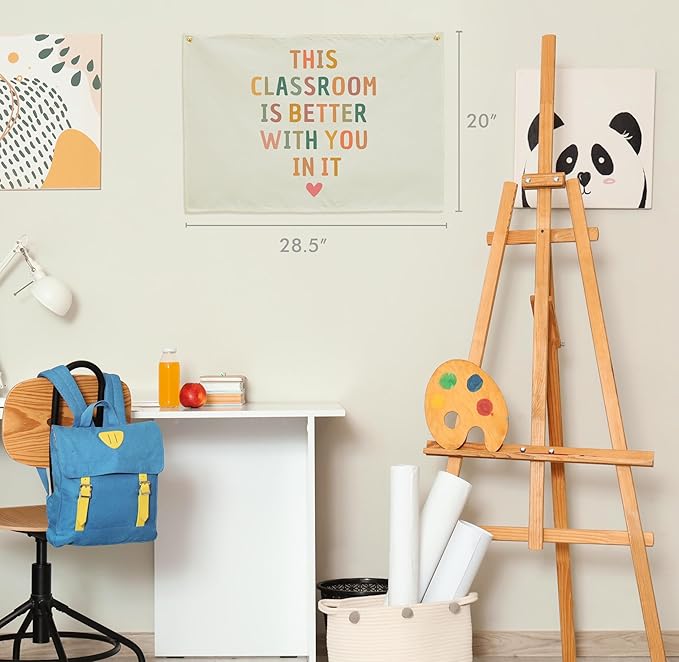 Classroom Wall Flag Decor-Teacher Gift-Inspirational Back to School Wall Banner Decor-This Classroom is Better with You in It -Hanging Rectangular Canvas Banner for Teacher Office Reading Corner