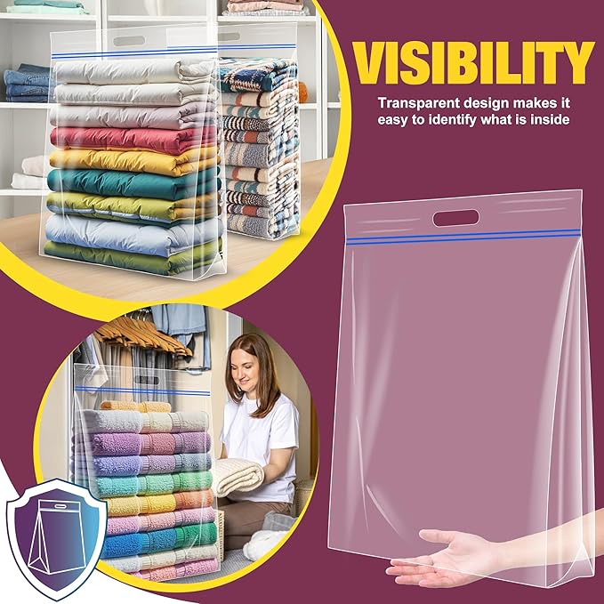 15 Gallon Large Storage Bags, 24" x 24" Clear Plastic Zipper Bags with Handles, Extra Large XL Heavy Duty for Travel Home Moving, Pack of 12
