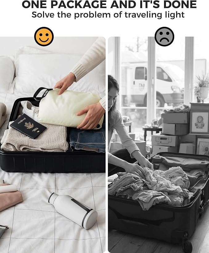 Compression Travel Laundry Bag for Dirty Clothes, Pump-Free Laundry Bag for Suitcase & Dorm, Waterproof Wet Dry Clothes Organizer, Large Capacity Space Saving Travel Bag (1 Pcs)(White, L)