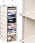 Tudomro 8 Shelf Hanging Closet Organizer Cotton Canvas Storage Shelves with Metal Hooks for Rod Wire Foldable Breathable Beige 28" L x 8" D x 11.5" H Closets for Sweaters and Clothing