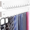 2-Pack Tie Rack Wall Mounted, Wooden Tie Hanger Tie Organizer for Men with 28 Folding Hooks, Space Saving Tie Holder and Belt Rack for Closet, White