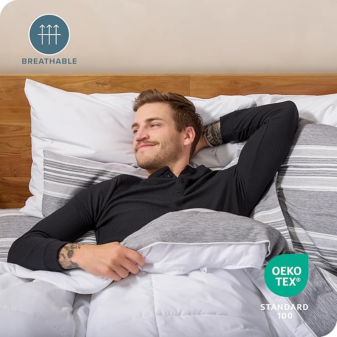 Bare Home Full Sheet Set - Luxury 1800 Ultra-Soft Microfiber Double Brushed - Deep Pockets - Easy Fit - 4 Piece Set - Bedding Sheets & Pillowcases (Full, Heathered Charcoal - Stripe)