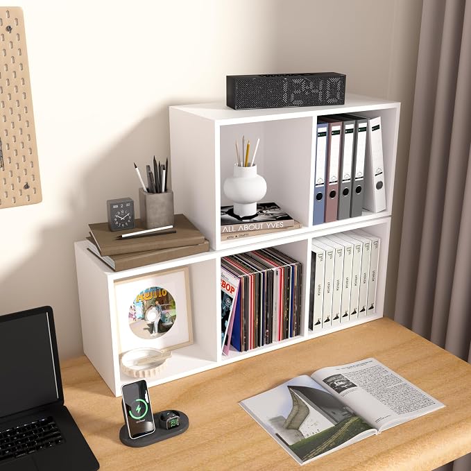 Wooden 3 Cube Storage Organizer, 3 Tier Storage Cubes Storage Display Cubby, Freestanding DIY Closet Shelving Unit for Living Room Bedroom Office (White, 3 Cube-W(11.8inch)
