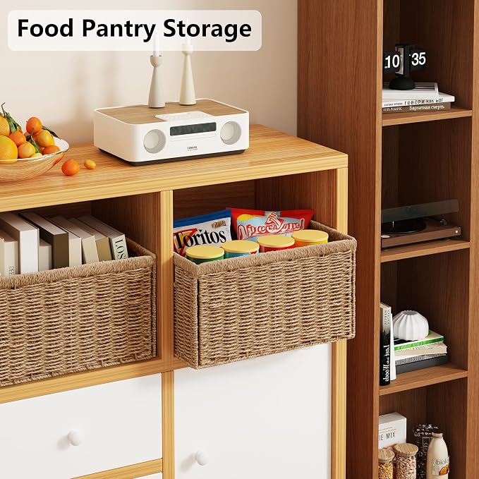 Vagusicc 2 Packs Large Wicker Storage Basket, Closet Storage Baskets Bins for Shelves, Decorative Collapsible Baskets for Organizing Clothes Toy Nursery Bathroom Organizers and Storage, Natural