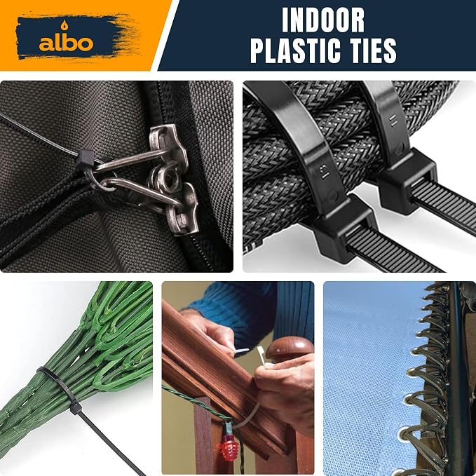 ALBO Zip Ties White 8 Inch 1000 Pack 40 lb, Long Plastic Cable Ties Thick 0.14 Inch Tie Wraps Heavy Duty UV Resistant Nylon Wire Ties for Indoor and Outdoor