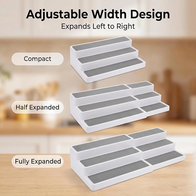 YAN & HIN Expandable Spice Rack Organizer for Cabinet, 3 Tier Adjustable Spice Organizer Shelf with Non-Skid Surface, Tiered Spice Riser for Kitchen Cabinet, Pantry, Countertop Storage, 2 Pack