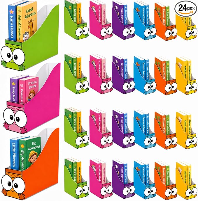 24 Pcs Cardboard Magazine File Holder Set Colored Crayon Foldable Desk Document Holder Organizer Vertical Paperwork Storage Boxes for Back to School Classroom Home Office
